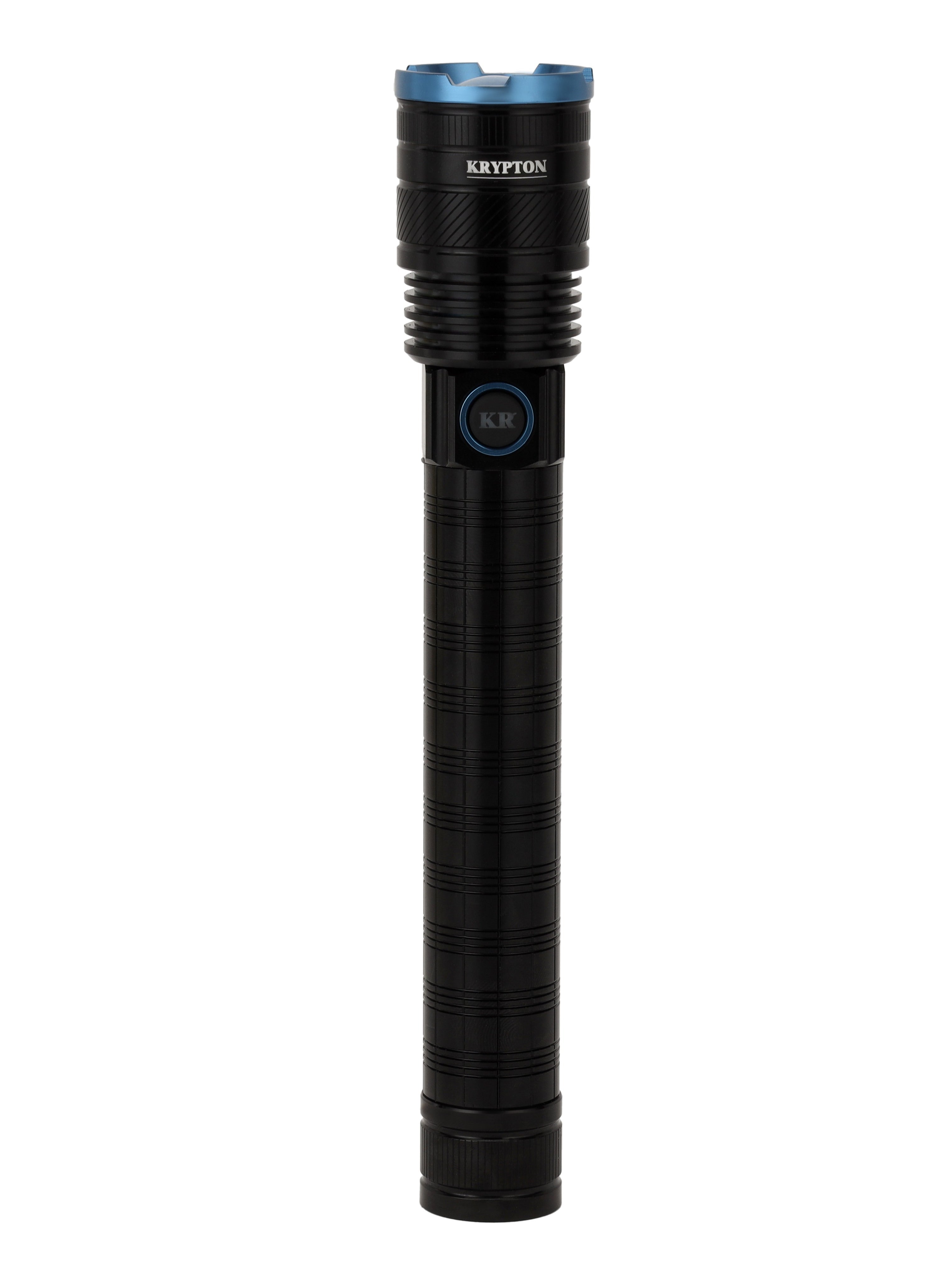 Krypton Zoomable LED Flashlight KLFL5025 - BlackTools & Home Improvements2000 Lumens Brightness High Capacity 6000mAh Battery for Long Working Time Aircraft Aluminum Alloy Body High Power Flashlight with Type C Charging